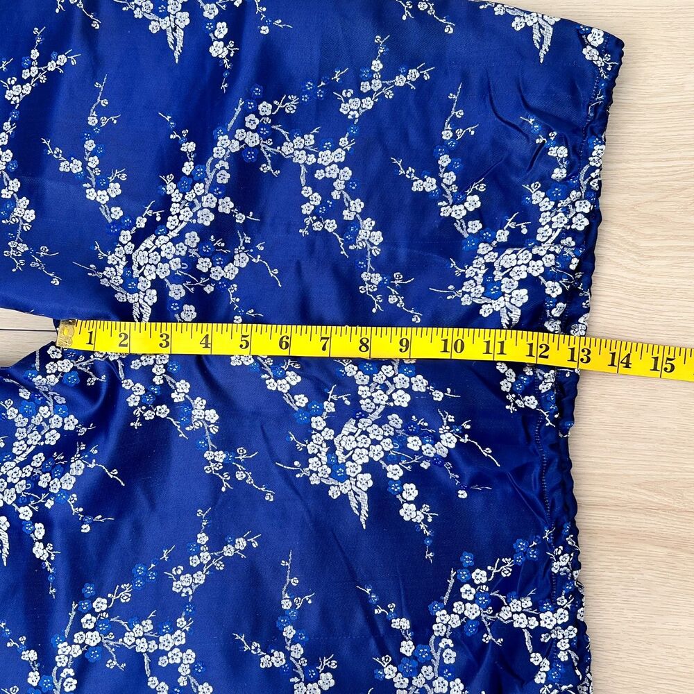 Vintage Chinese Blue Plum Blossom Satin Jacquard Cropped Pajama Pants 34" Waist - Picture 10 of 16